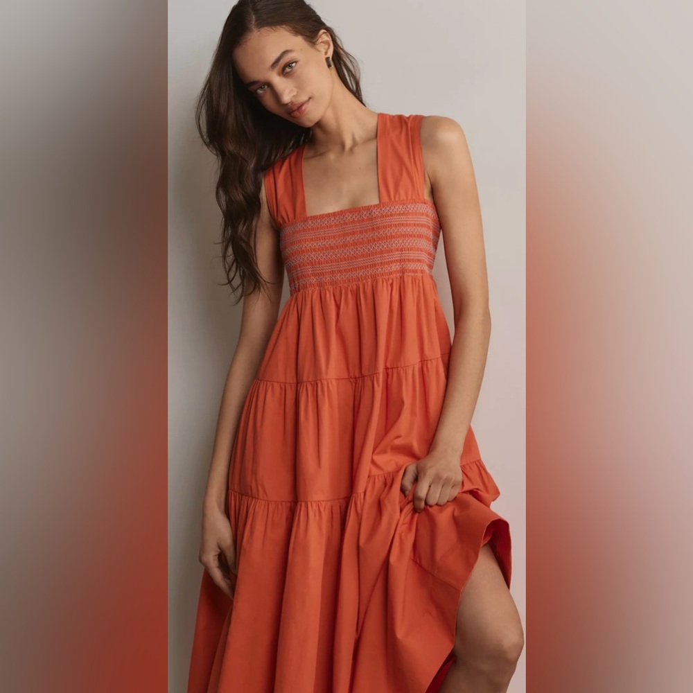 Anthropologie the helena square neck tiered midi dress